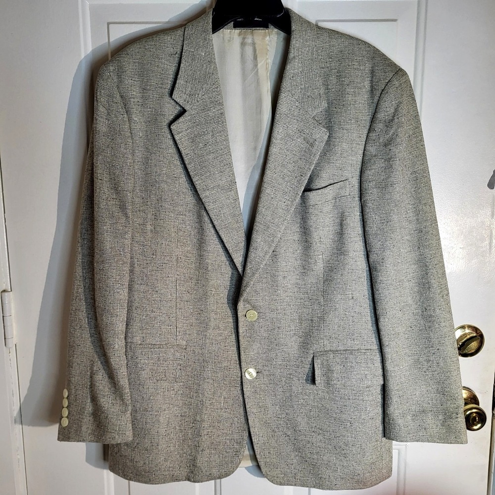 Macy's Savile Row 100% Silk Heathered Tweed Blazer Men's 40R Sand Beige 2 Button